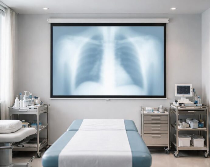 découvrez l'écran de projection médical idéal pour un usage propre et sécurisé dans une salle de soins, garantissant hygiène et qualité d'affichage pour un environnement médical optimal.