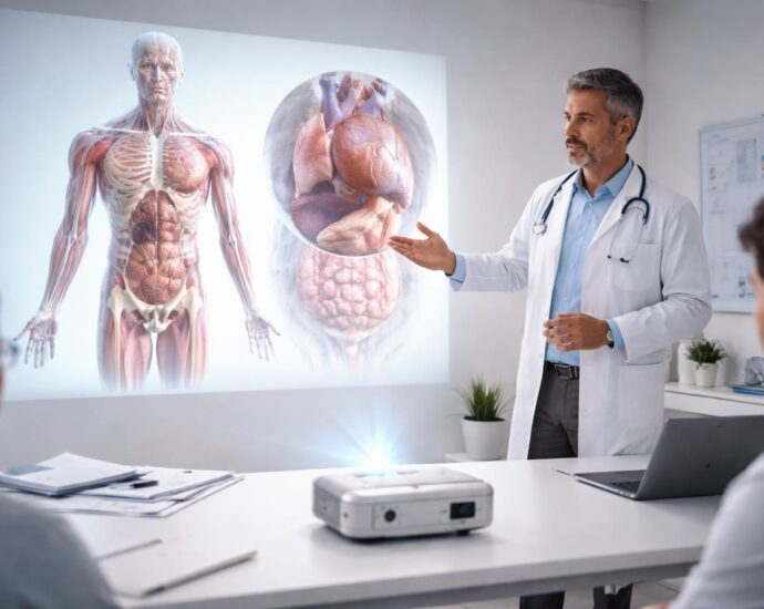 découvrez comment l'éducation thérapeutique peut être enrichie grâce à l'anatomie projetée via un mini vidéoprojecteur epson, pour une meilleure compréhension et un apprentissage interactif.